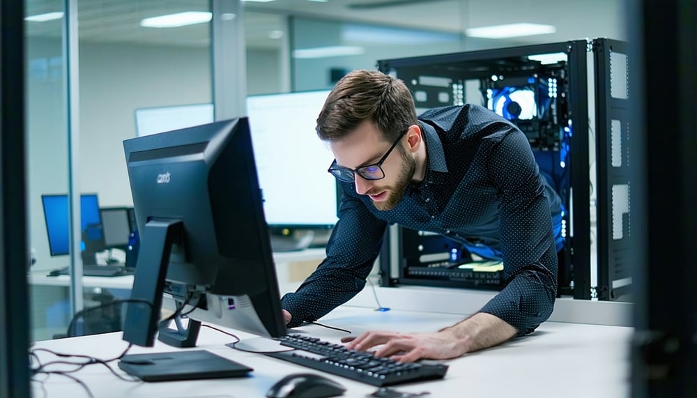 IT professional setting up computer network for a small business